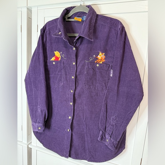 Vintage Disney Pooh Tigger Purple Corduroy Button Up Shirt Women’s 18W/20W - Picture 2 of 7
